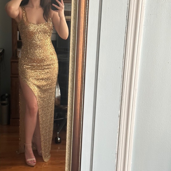 NADINE MERABI LOUISA GOLD SEQUIN DRESS S/M - Picture 4 of 8